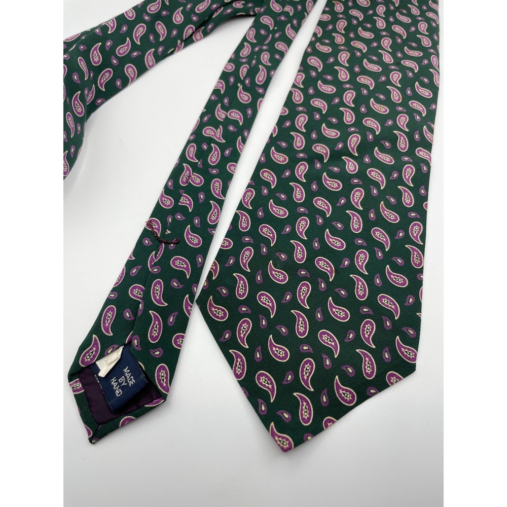Polo Ralph Lauren Silk Tie Hunter Green Purple Paisley Made in USA Hand Made
